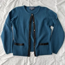 Vintage Herman Geist 100% Wool Cardigan Sweater Petite S Blue Grannycore 90s