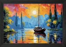 Impressionistic Sailboat on Lake at Framed Wall Art Poster Canvas Print Picture