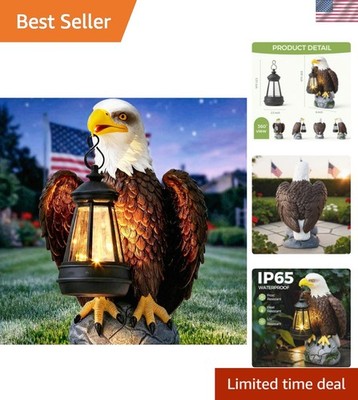 Distinctive Bald Eagle Outdoor Statue with Solar Illumination, Medium Size