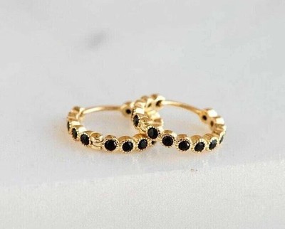 1.50Ct Lab Created Black Diamond Women's Hoop & Huggie Earrings 14k Gold Plated