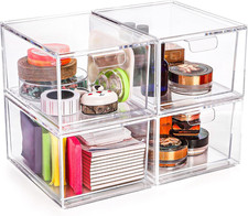 4 Pack Stackable Storage Containers Makeup Organizer Drawers, Acrylic Storage Bi