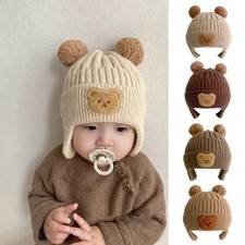 Baby Bear Ear Winter Hat Warm Knitted Wool Beanie Toddler Kids Cold Weather Cap