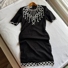 Brilliante by J.A. M Vintage Black Silk Beaded Sheath Dress Homecoming Wedding