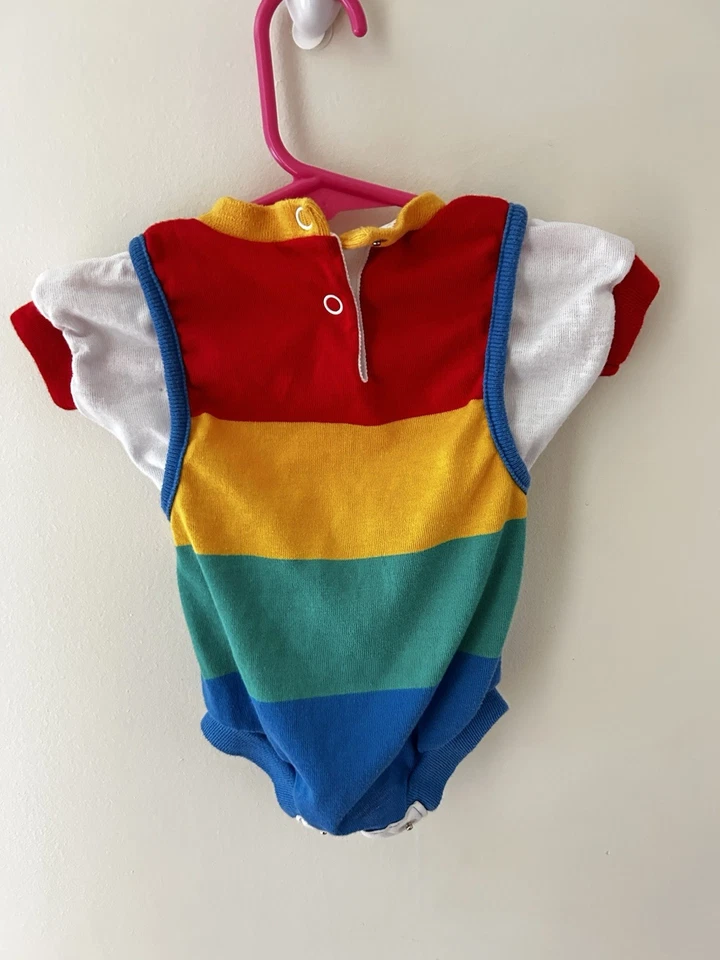 1980s HEALTHTEX Boy 3 Months Romper One-piece Primary Colors Striped Rainbow - Image 3 of 3