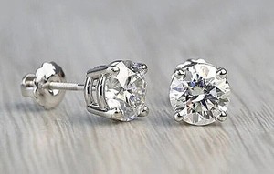 Authentic VVS1 Moissanite 2Ct Round Cut Women's Stud Earrings 14K White Gold Plated