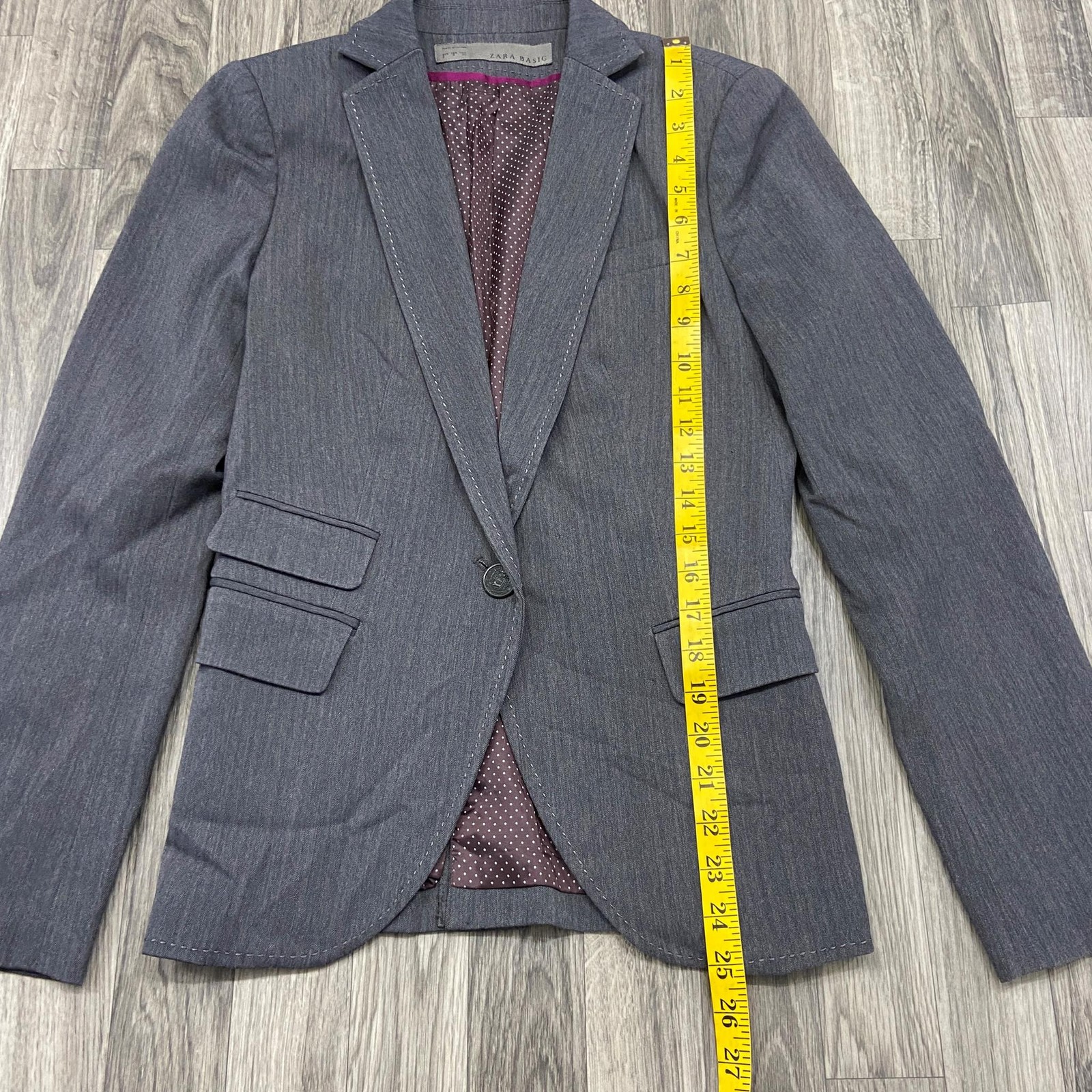 ZARA BASIC 1 Button Pockets Grey Herringbone Blaz… - image 9