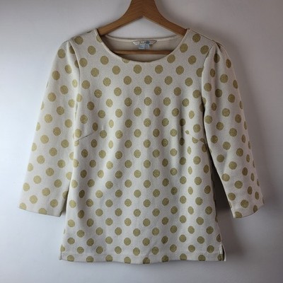 Boden Damengröße 8 elfenbein gold metallic Punkte dick Stretch Top Freizeit Basic