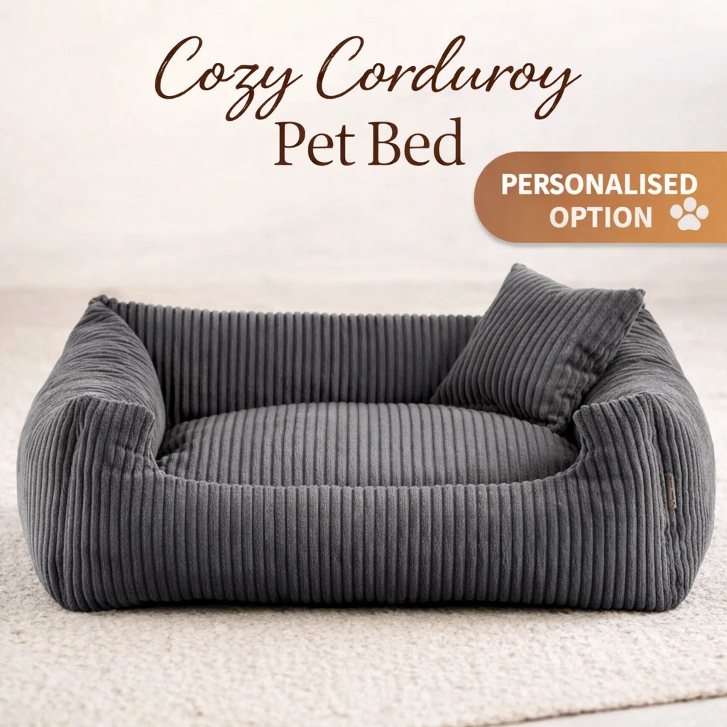 Corduroy Dog Bed Soft Ribbed Pet Sofa Cushion XS-XXXL Personalised Name Option
Opens in a new window