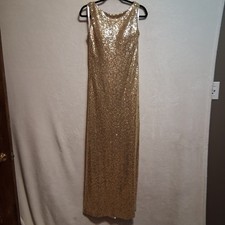 Christina Wu Celebration 8 Gown Dress Gold Sequin Cowl Back Formal Event Wedding