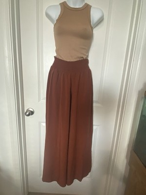 Final Touch Size M Boho Wide Leg Pants with Pockets Elastic Waist  Rust Colored