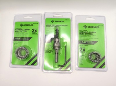 Greenlee 1-1/8  &  1-3/8  Stainless Steel Carbide-Tip Hole Cutter Plus 3/8 Arbor