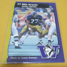 OLIN KREUTZ 1997 UW HUSKIES COLLEGE FOOTBALL ROOKIE CARD NNO RARE BEARS HOF C. rookie card picture