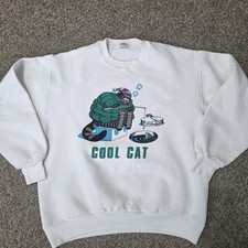 Vintage 90s Crazy Shirts Hawaii Kliban Cool Cat Ice Fishing Sweatshirt Size XL