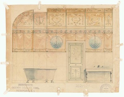 Newport Rhode Island Ochre Court Bathroom No 1 1890s Elevation Rendering