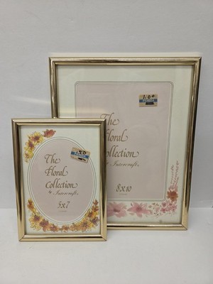 2 Vintage Brass Photo Picture Frame 8×10 5×7 With Floral Mattes Intercraft