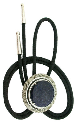 Round 30mm Blue Goldstone CabSilver Color Mesh Bolo Tie Cord Tips EPBT493/6726
