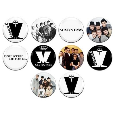 10x Madness Ska New Wave Rock Band 70er 80er 25mm / 1 Inch D Pin Button Anstecker
