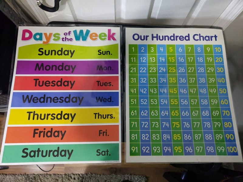Educational Posters Featuring a "Days of the Week" chart and a "Hundred Chart".