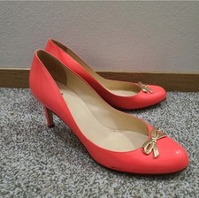 Kate Spade Catia Geranium Salmon Coral Patent Bow Barbiecore Heels Pumps Size 9