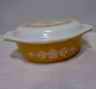 VTG Pyrex 043 Butterfly Gold 1 1/2 Quart Cinderella Baking Dish W/Opaque Lid EUC