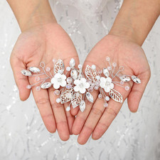 Silver Flower Bride Wedding Hair Vine Leaf Bridal Hair Piece Rhinestone Hair ...