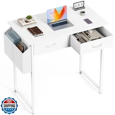 OLIXIS 32 Inch Small Desk with Drawers, Home Office Computer Desk with Storag