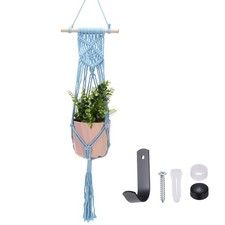 Macrame Plant Hanger, 34 in Plant Hanger with Hook,Rope Style Blue