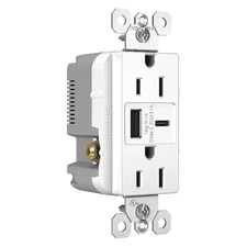 Legrand R26usbacw Usb Charger Recept, 15 A, White, Type A/C