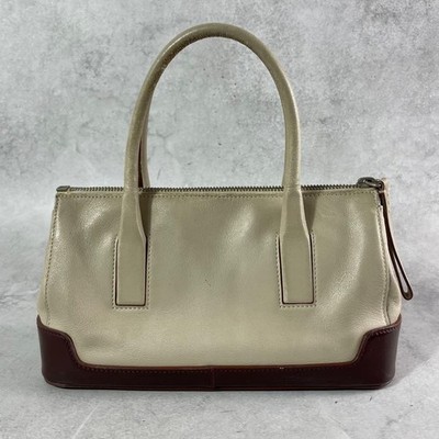 Vintage PRADA SS2000 Leather Tote Shoulder Handbag Brown Beige