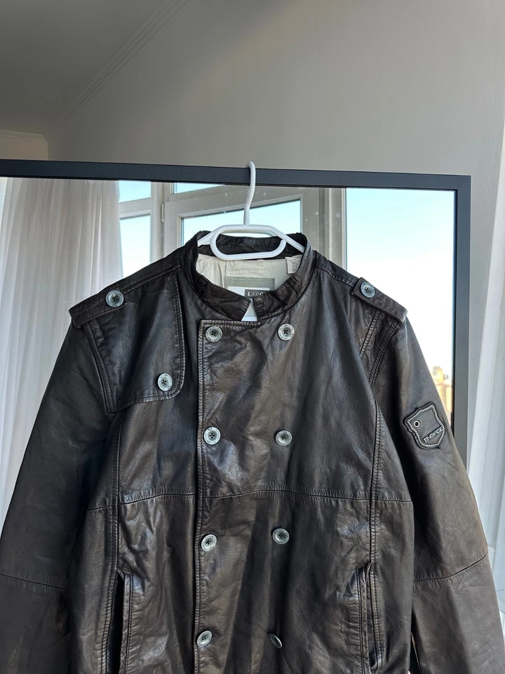 Vintage Energie Double-Breasted Leather Jacket Brown Sz L - Image 2 of 4