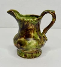 Small 4” Glazed Pitcher Handmade By Coleman Vintage Green Swirl 
