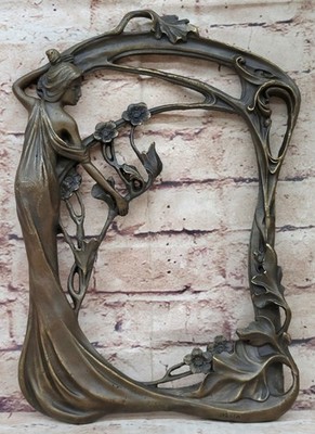 Beautiful Woman Holding Flower in Bronze Art Deco Sculpture Signed Milo