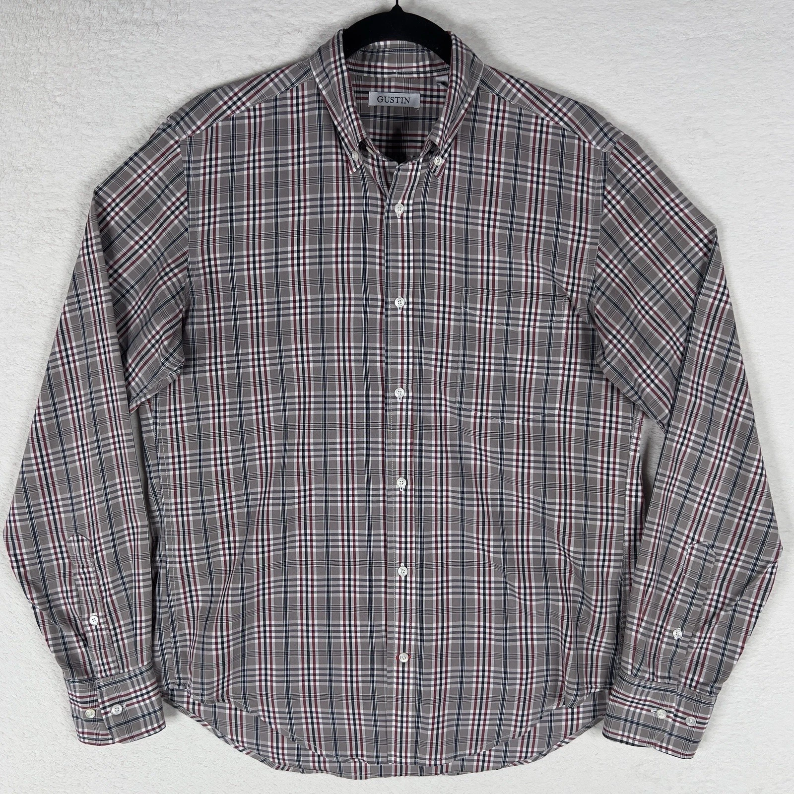 Gustin Plaid Oxford Button Down Long Sleeve Shirt Men's Medium 100% Cotton USA