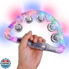 LED Light up Tambourines Musical Flashing Tambourine Handheld Percussion Inst