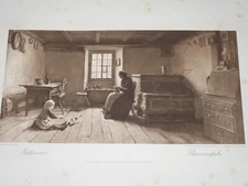 Rare Original Heliogravure Engraving by Albert Anker (1831-1910) Swiss Artist