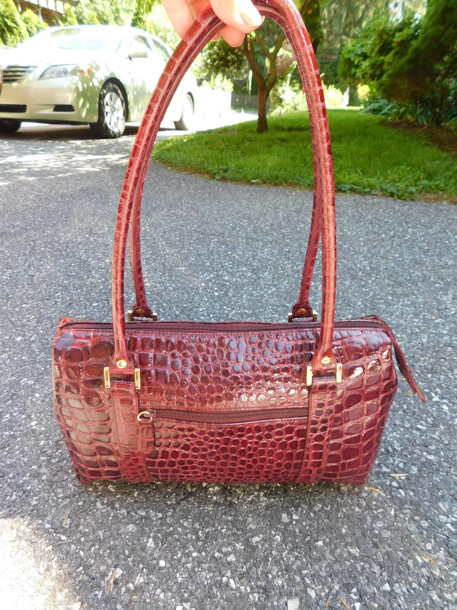 Burgundy Croc Embossed Genuine Leather Handbags Satchel Bags for Work