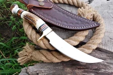 D2 STEEL CUSTOM HANDMADE HUNTING CAMPING TACTICAL BLADE KNIFE STAG GRIP & COVER