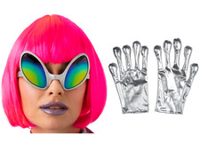 Silver Alien Glasses Gloves Space Halloween Fancy Dress Costume Accessory Set