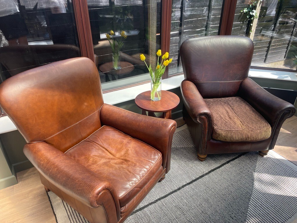2x ExcellentQuality Tetrad Brown Leather Armchairs eBay