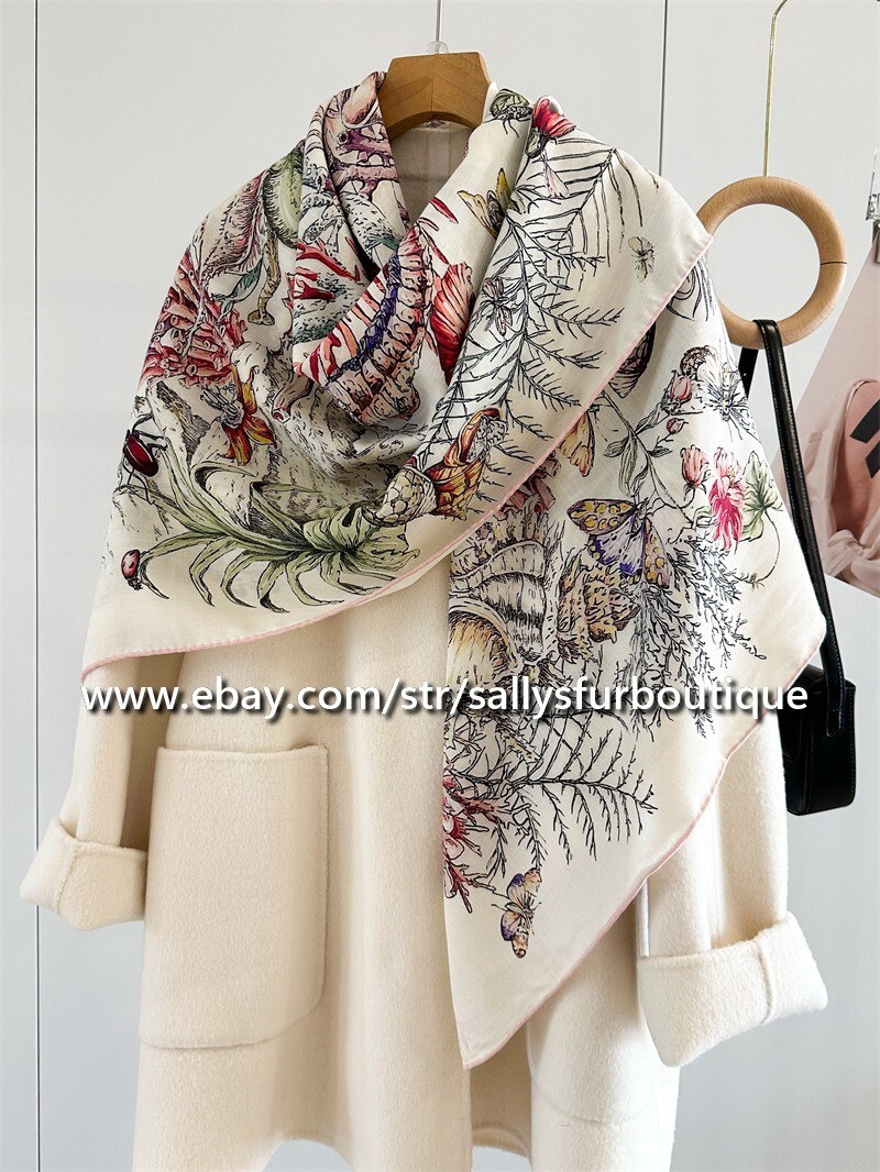 70% Cashmere 30% Silk Undersea Print Double-Sided Scarf Shawl 53