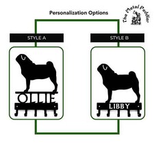 Pug Dog Personalized Key and Leash Holder   5 Hooks - Made in the USA