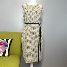 Calvin Klein Tan Black Eyelet Belted Sleeveless Sheath Dress 12
