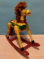 Vintage Wooden Doll Toy Rocking Horse yarn mane tail 9 Tall Long Farmhouse