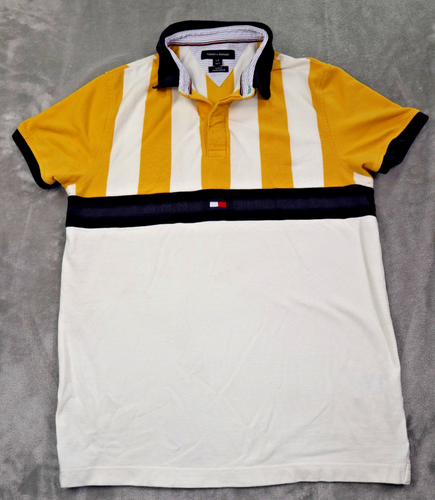 Tommy Hilfiger Polo Shirt Men's Size Large Slim Fit Spell Out Color Block - Picture 2 of 15