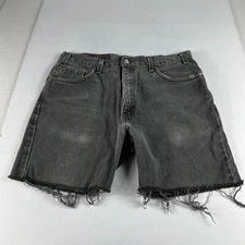 Y2K Levi's Jean Shorts Men 34* 505 Black Faded Cut Off Cotton Denim Jorts Tag 36