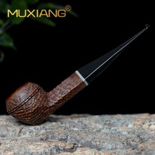 MUXIANG Briar Rhodesian Tobacco Pipe Sandblasted Bulldog Pipe Double Beadlines