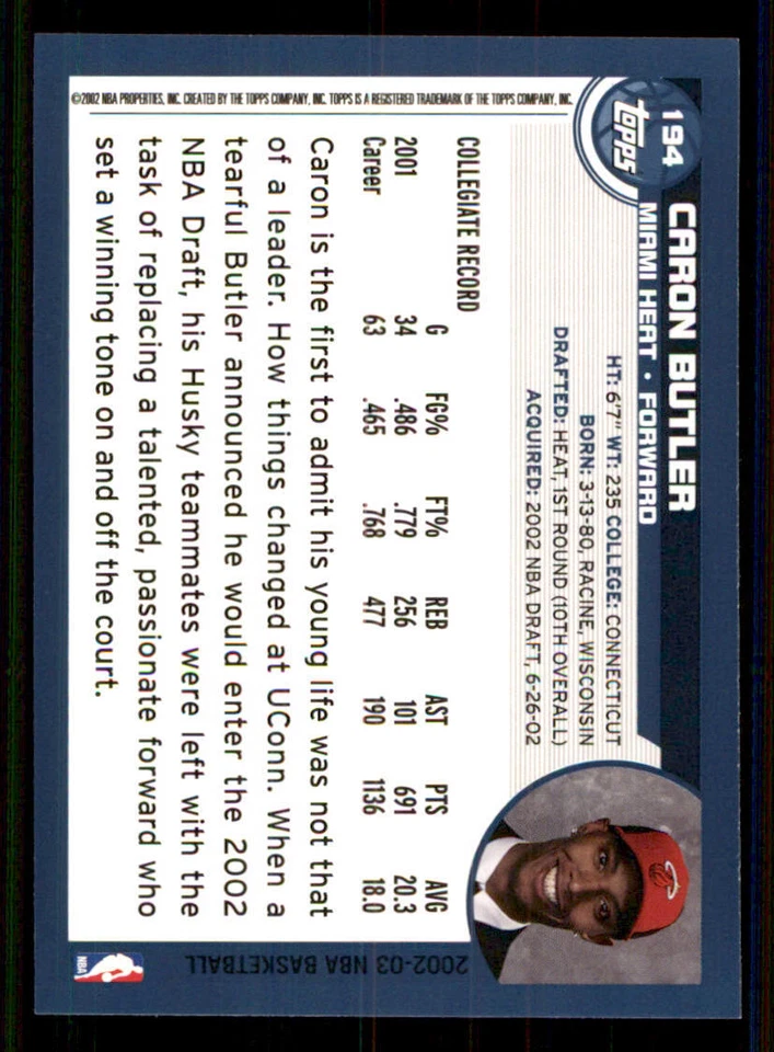 2002-03 Topps #194 Caron Butler RC - Image 2 of 2