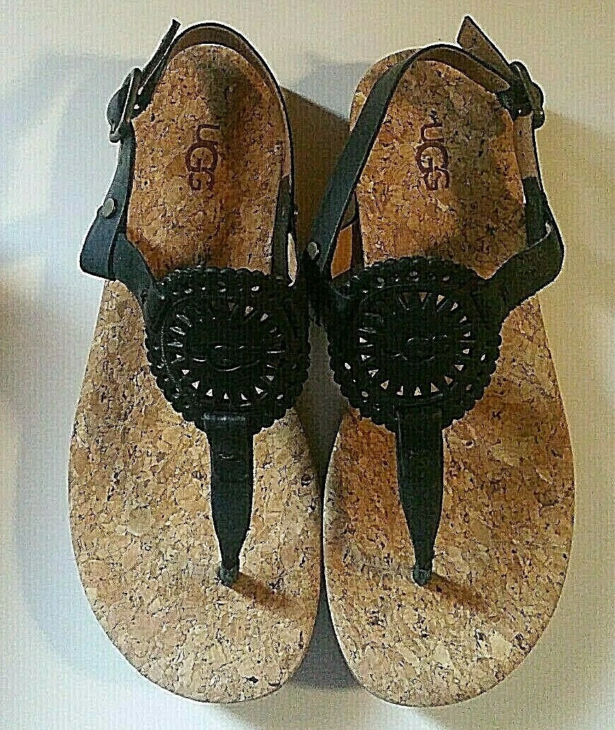 Sandali UGG® Australia donna Ayden 2 nuovi taglia 6 neri sexy estivi con scatola