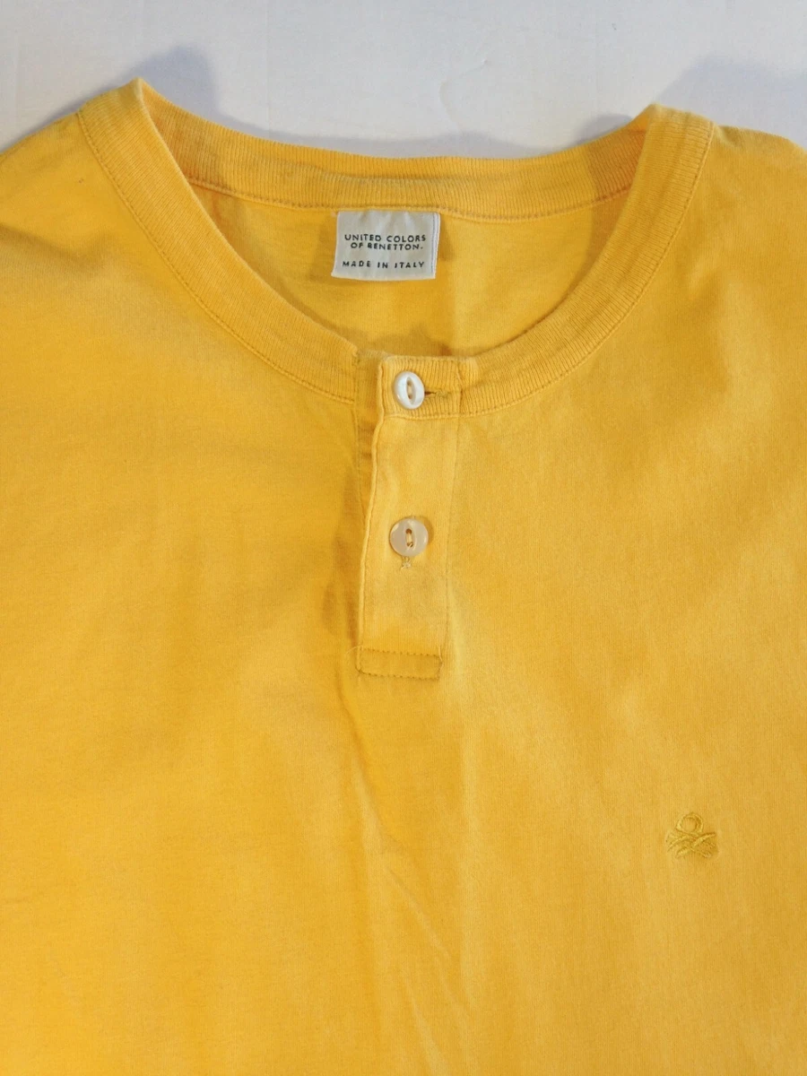 Vintage United Colors of Benetton T-shirt Embroidered Logo Yellow 