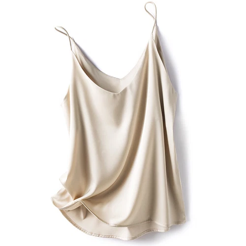 Damen Satin Seide Camisole Tank Top Träger V-Ausschnitt Träger Unterhemd Freizeit Basic Top - Bild 14 von 36